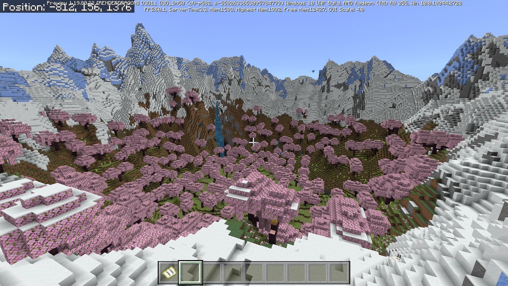 This seed is for Minecraft Bedrock's 1.20 preview but has some stellar locations to set up shop (Image via u/EtherealMamba/Reddit)